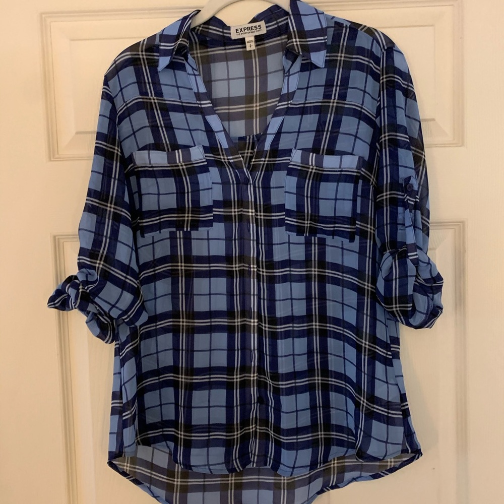 Express Blue Button Down Blouse - image 2